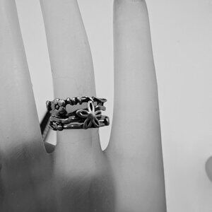 Sterling Silver Floral Band Ring Size 5.5 Boho Nature-Inspired Flower Power